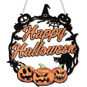 Halloween Decoration Wooden Ghost Door Halloween Wreath for Front Door Sign